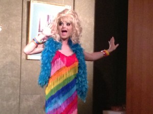 Stand-in host Barbara Blacksheep, performing the now-accustomary lip-synch of 'Gloria'. 