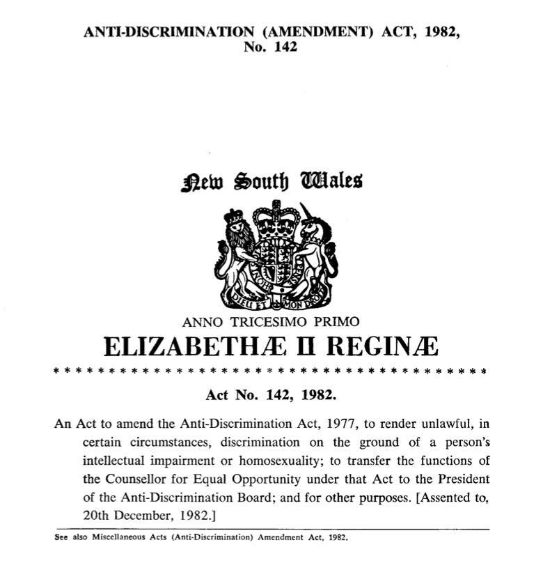 NSW ADA homosexuality 1982